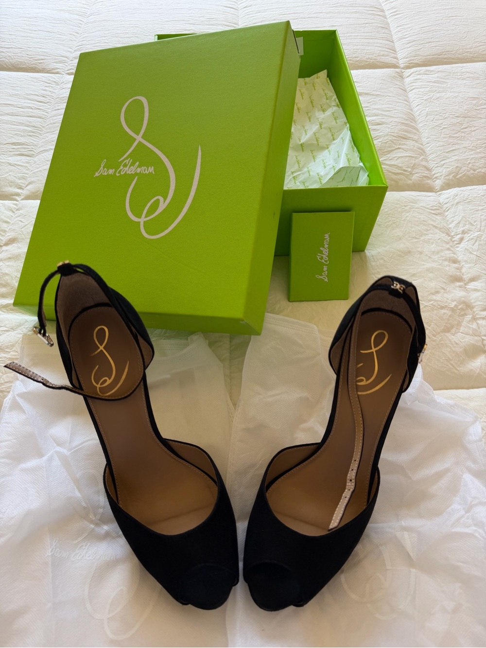 Sam Edelman Florencio Black Suede Peep-Toe Ankle Strap Heels